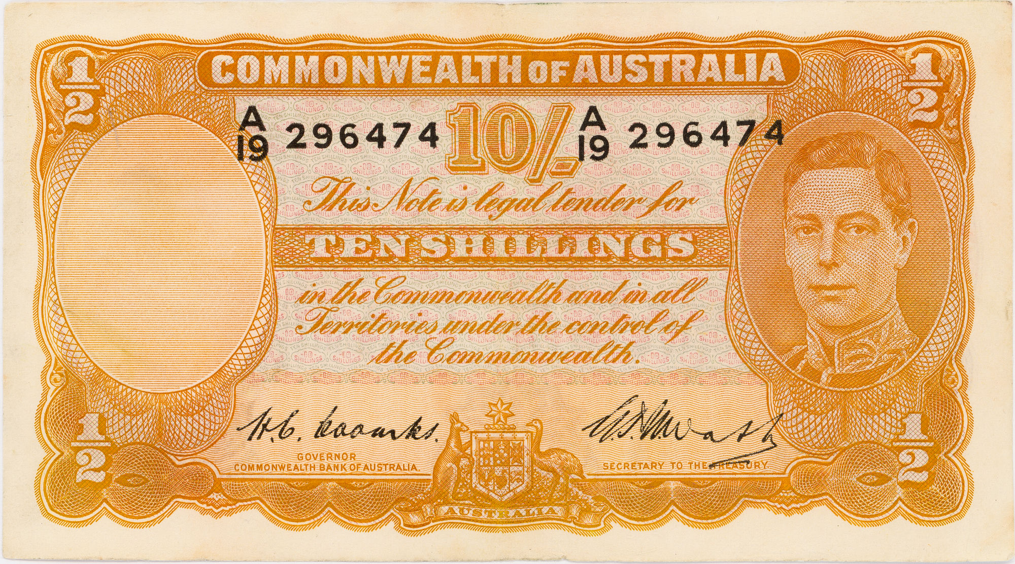 Coombs/Watt, Ten Shillings, 1949, Fine