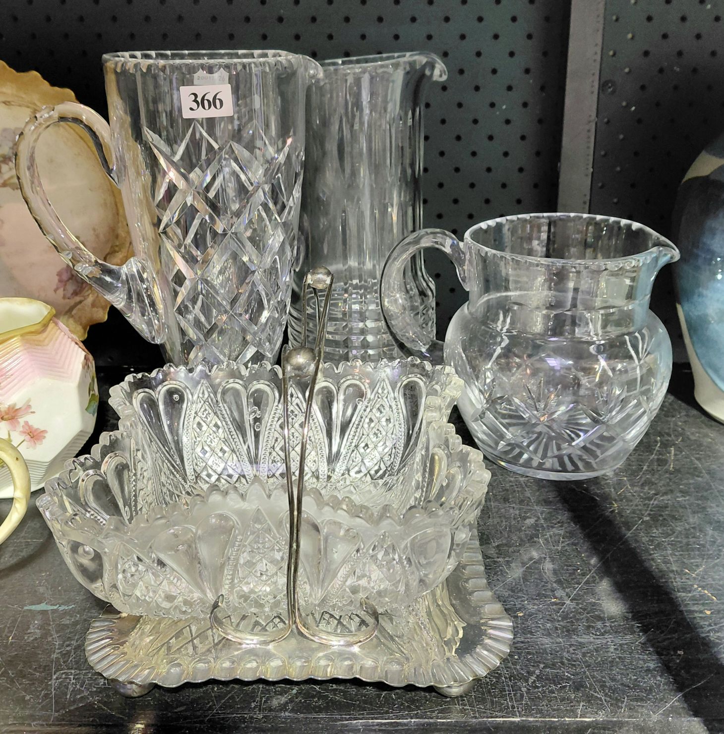 366 · CRYSTAL JUGS AND SILVERPLATED BON BON DISH