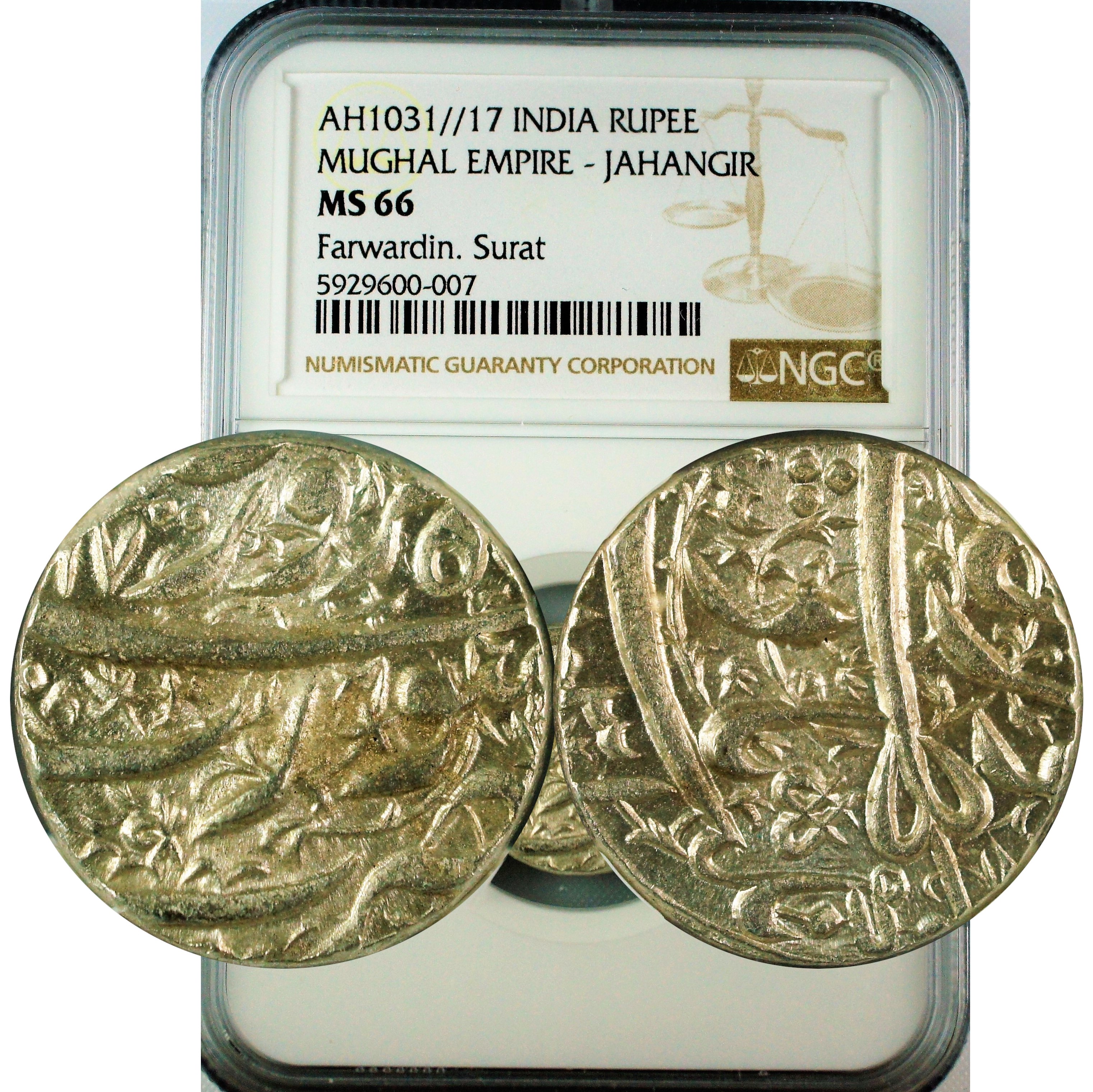India Mughal Emipre Jahangir Rupee NGC MS66