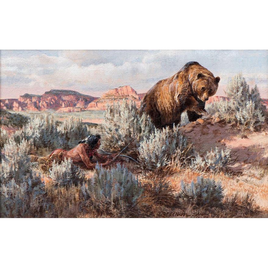 Indian Hunting Grizzly by Tom Beecham (1926-2000)