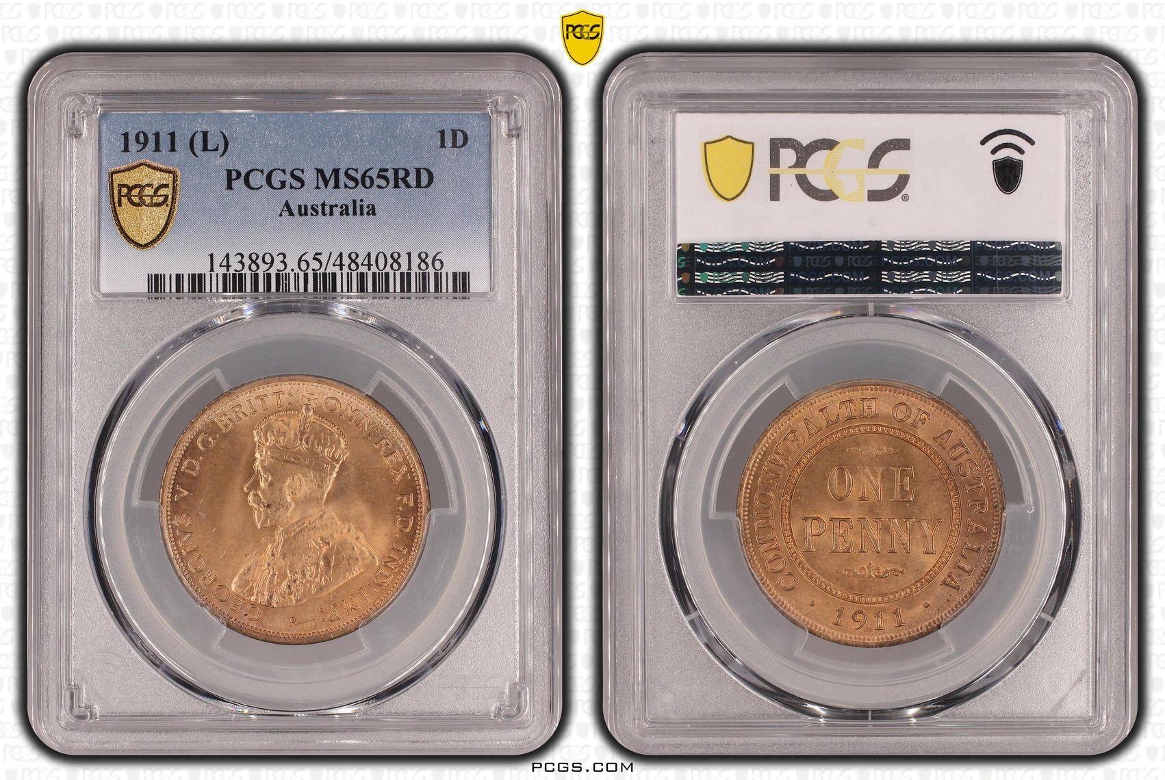 George V, Penny, 1911, PCGS MS65RD