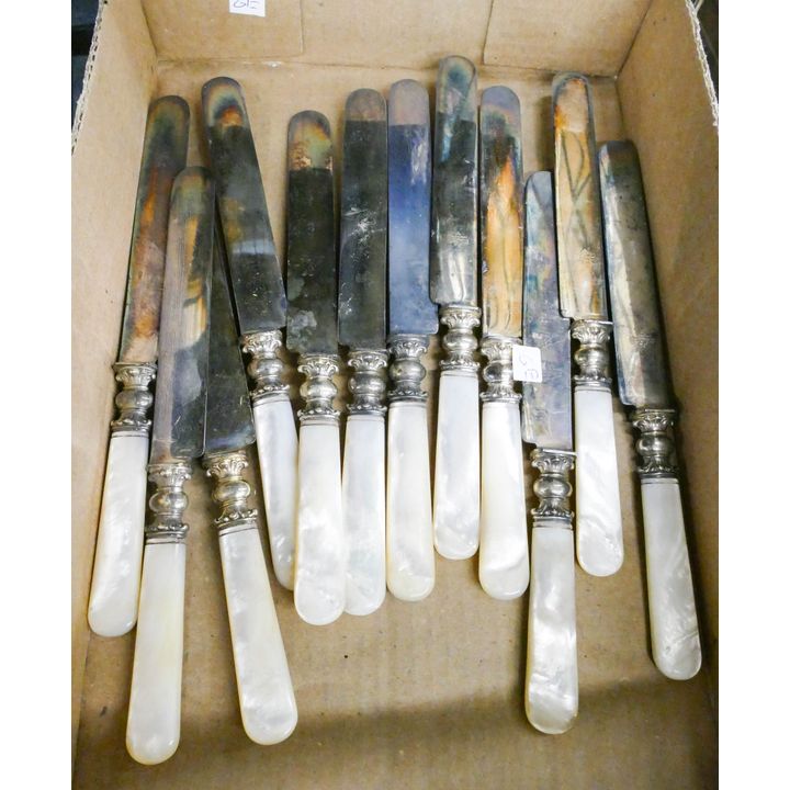 Set 12pc Antique MOP Handled Knives