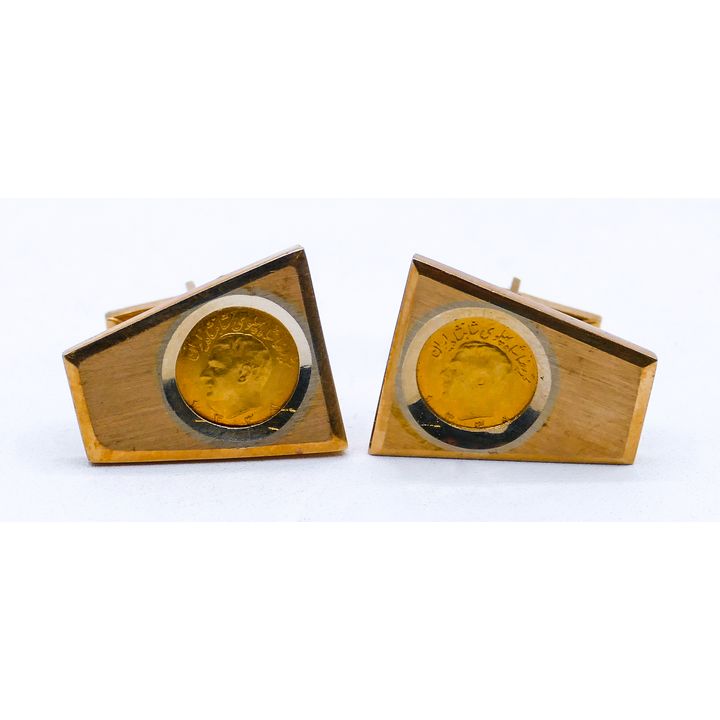 Pair 18k Persian Pahlavi Gold Coin Cufflinks in Box - 18.8 Grams
