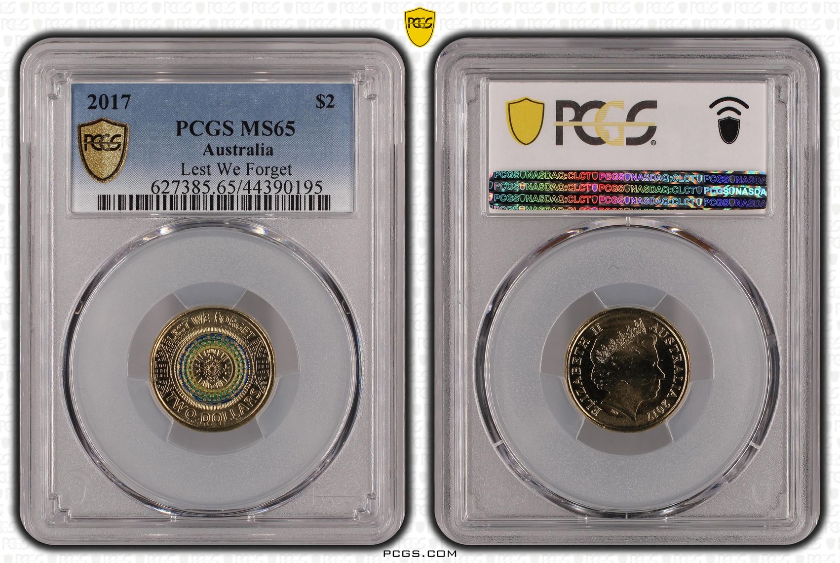 2017 Australia Two Dollar, $2 Lest We Forget PCGS - MS65 -195