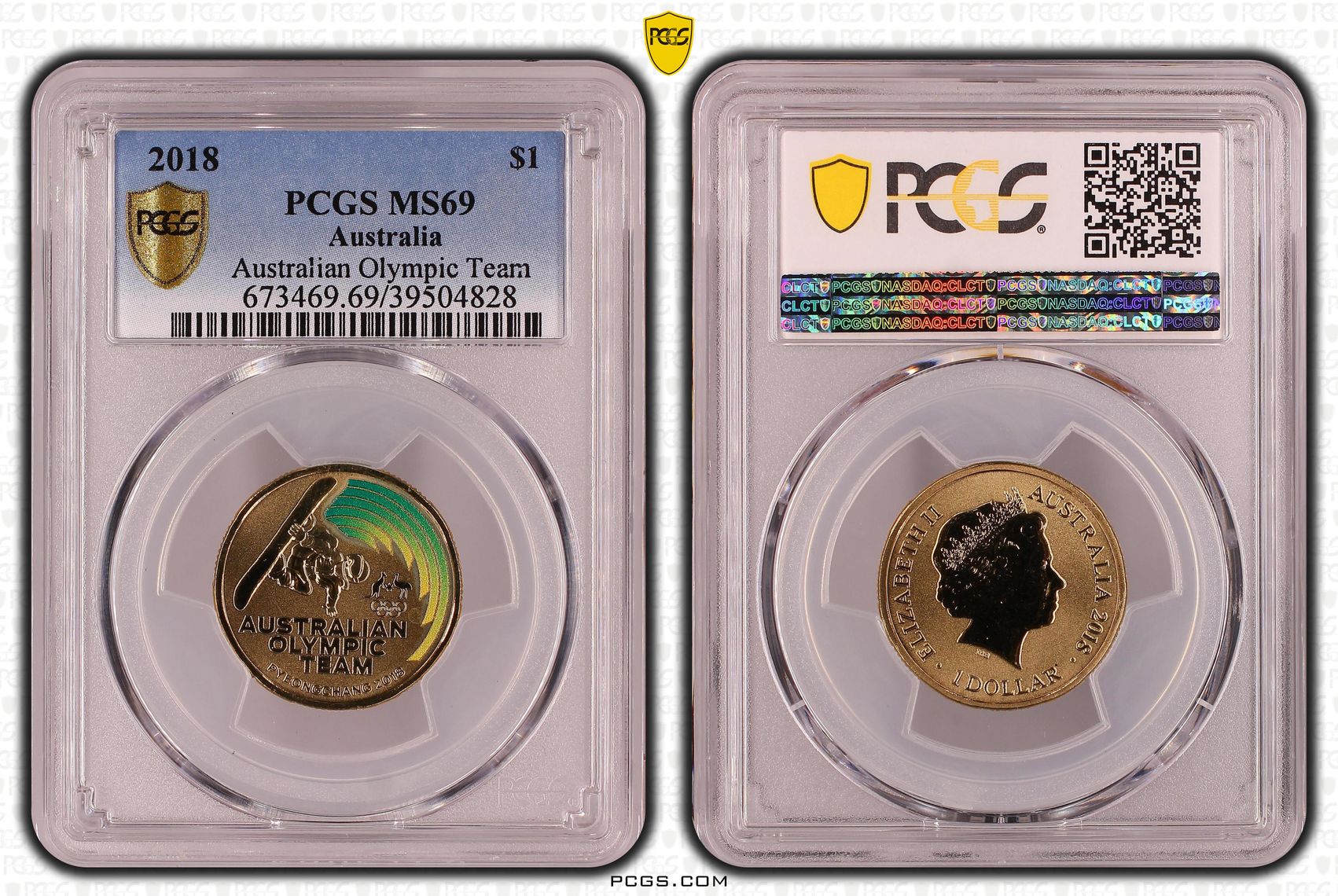 447 · Australian Olympic Team, POP 8/0, One Dollar, 2018, PCGS MS69