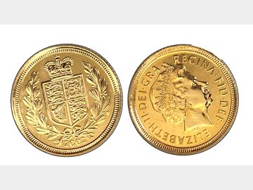 2002 ELIZABETH II 'ONE YEAR TYPE' GOLDEN JUBILEE SHIELD GOLD HALF SOVEREIGN
