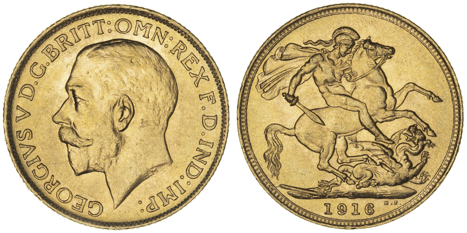 George V, St George Reverse, Sovereign, 1916-S, EF