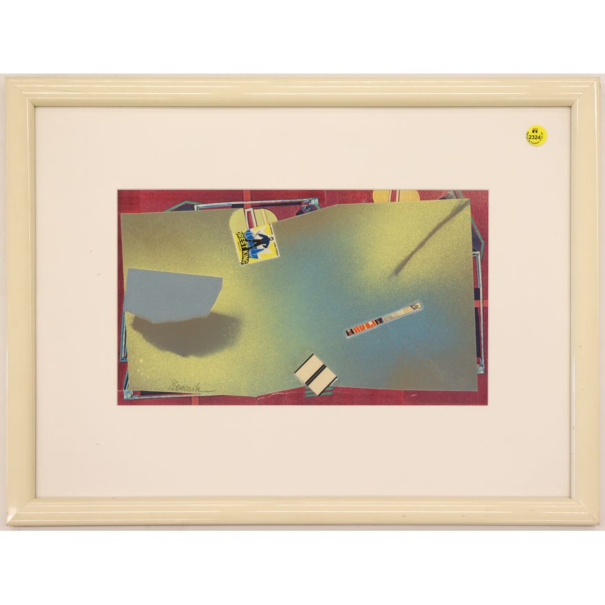 Zemnile 1990's Abstract Collage Framed 16.5''x21.5''