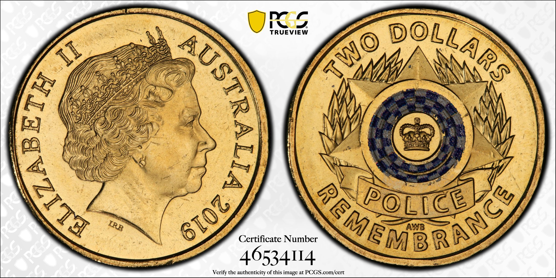 Elizabeth II, Police Remembrance Colorized , Two Dollar, 2019, PCGS MS65