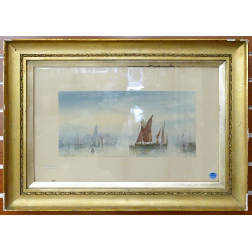 Thomas Thoutinien (19th Cent. European) Harbor Scene Watercolor
