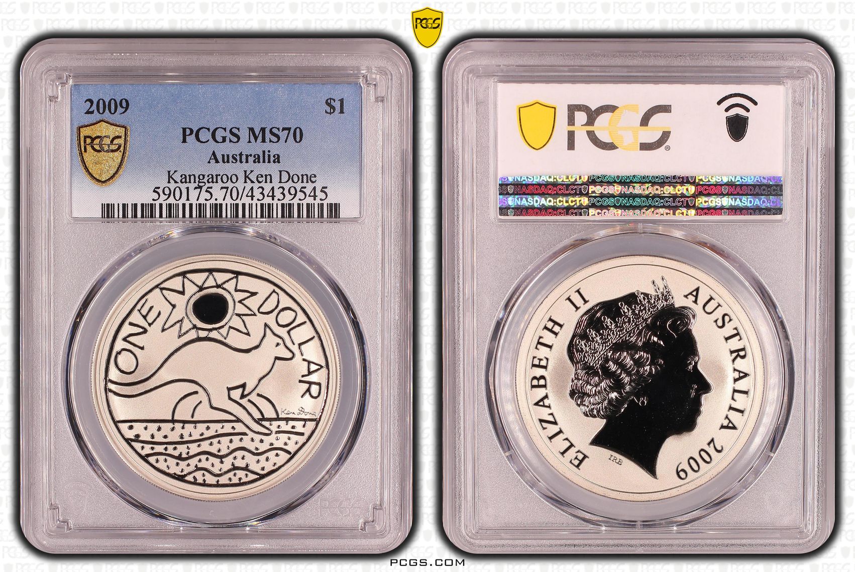 Elizabeth II, Kangaroo, Ken Done, One Dollar, MS70 , 2009 PCGS POP - 1/0