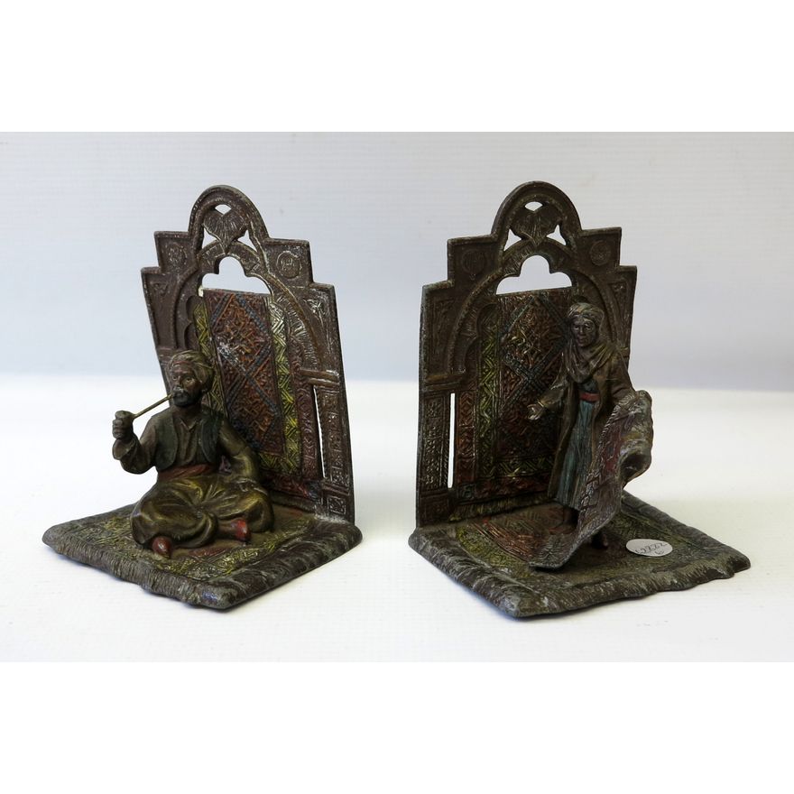 PAIR OF AUSTRIAN COLD PAINTED BRONZE BOOKENDS