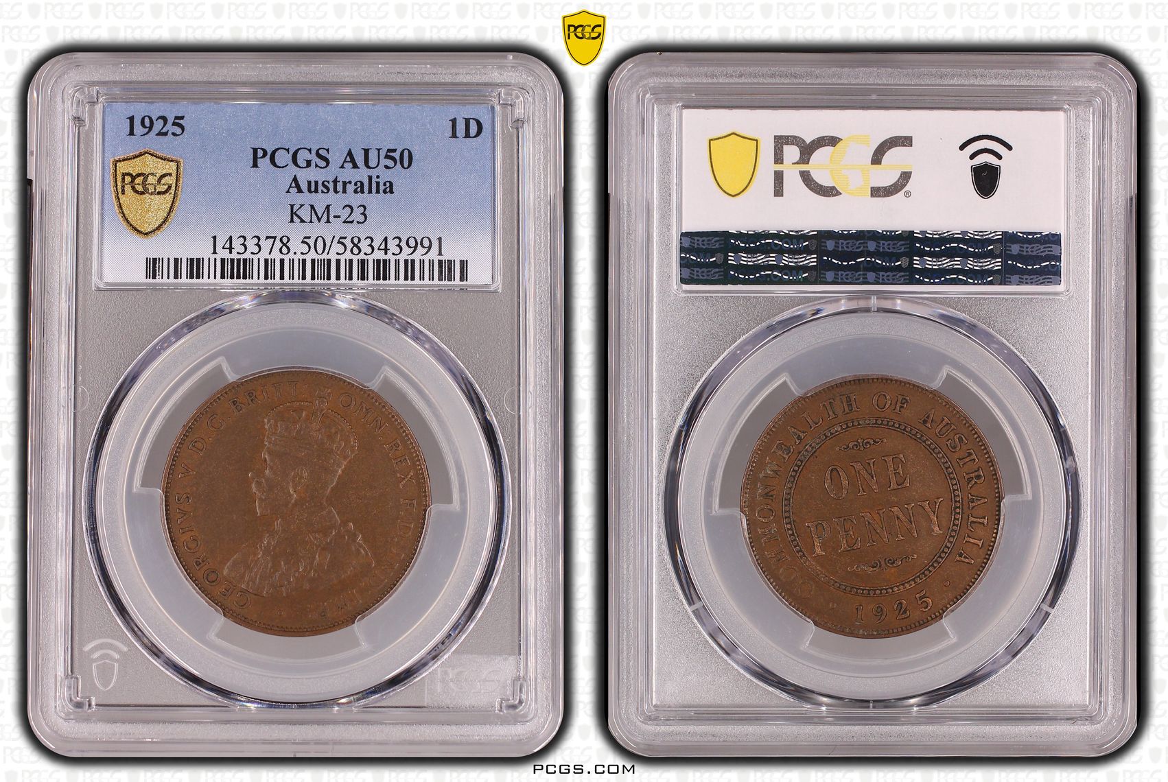 George V, Penny, 1925, PCGS AU50BN