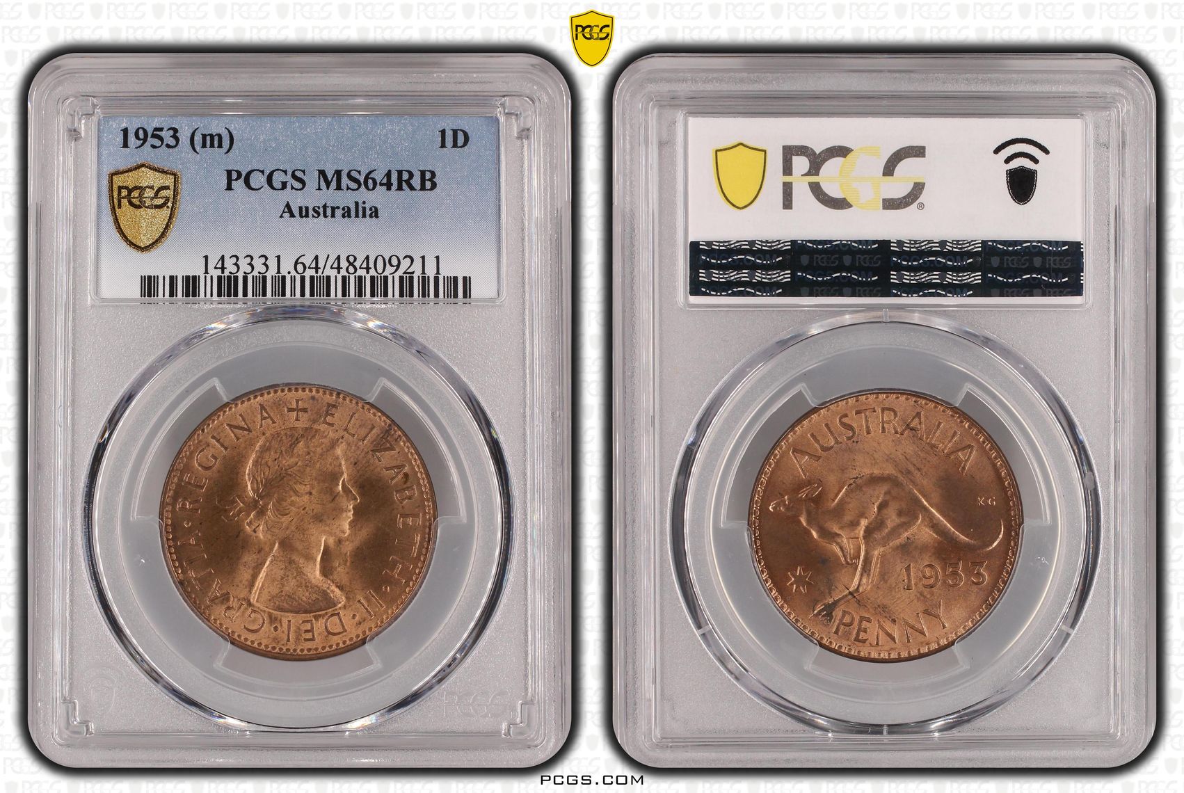 Elizabeth II, Penny, 1953, PCGS MS64RB
