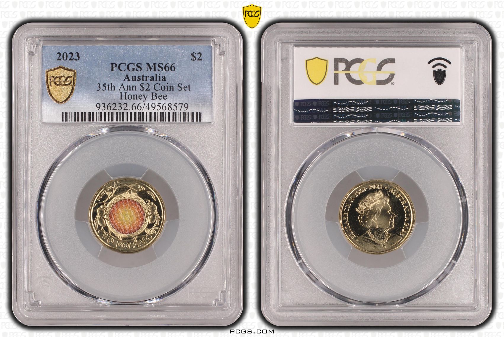 35th Ann $2 Coin Set Colourised Honey Bee, Two Dollar, 2023, PCGS MS66