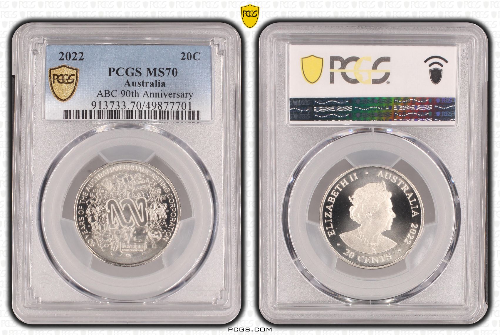 ABC 90th Anniversary, Twenty Cent, 2022, PCGS MS70