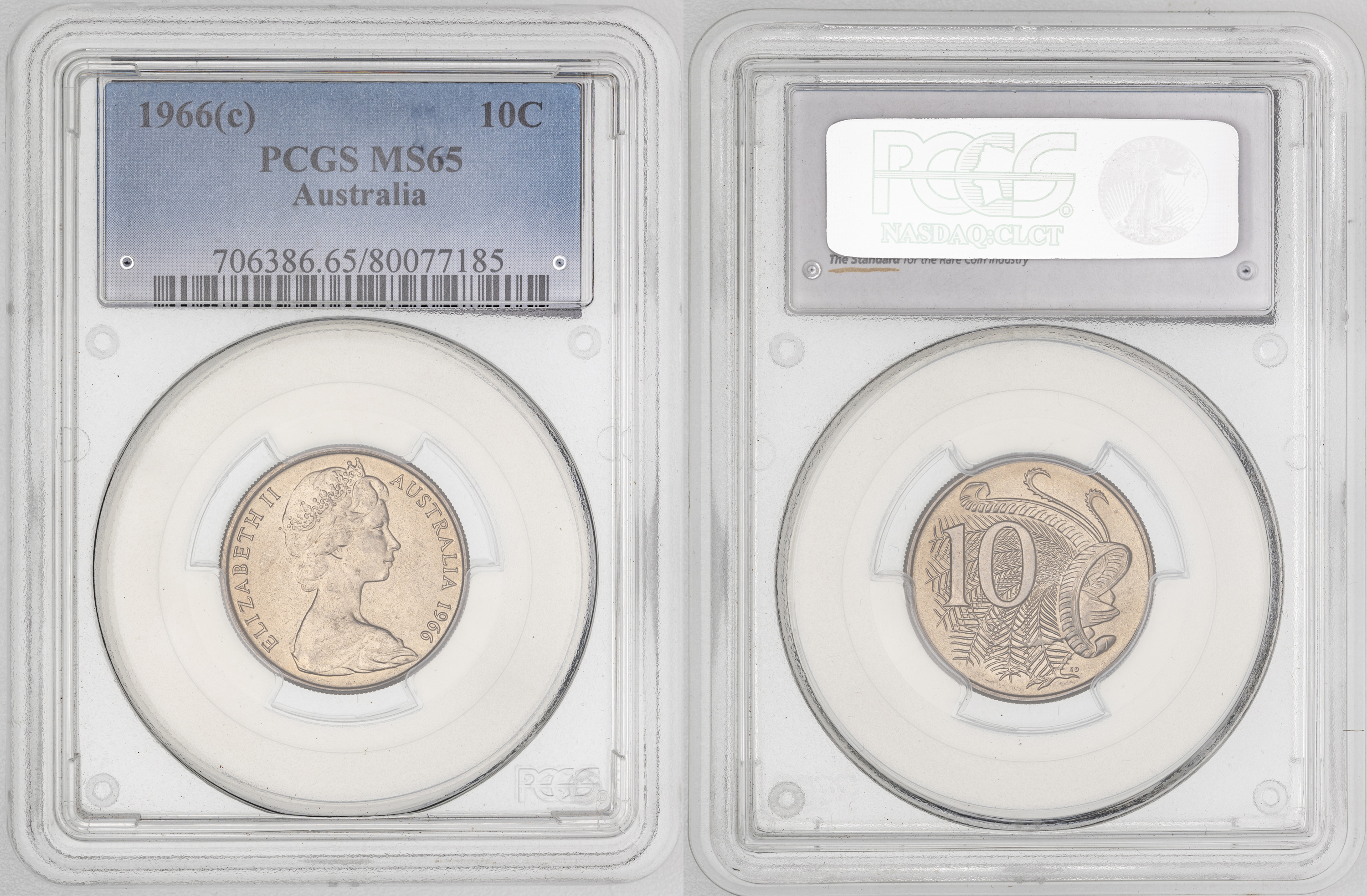 Elizabeth II, , Ten Cent, 1966(c), PCGS MS65