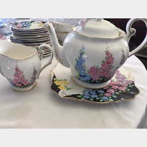 Lovely tea set available with full tea cups, saucers, cake plates, tea pot - 50637/266
