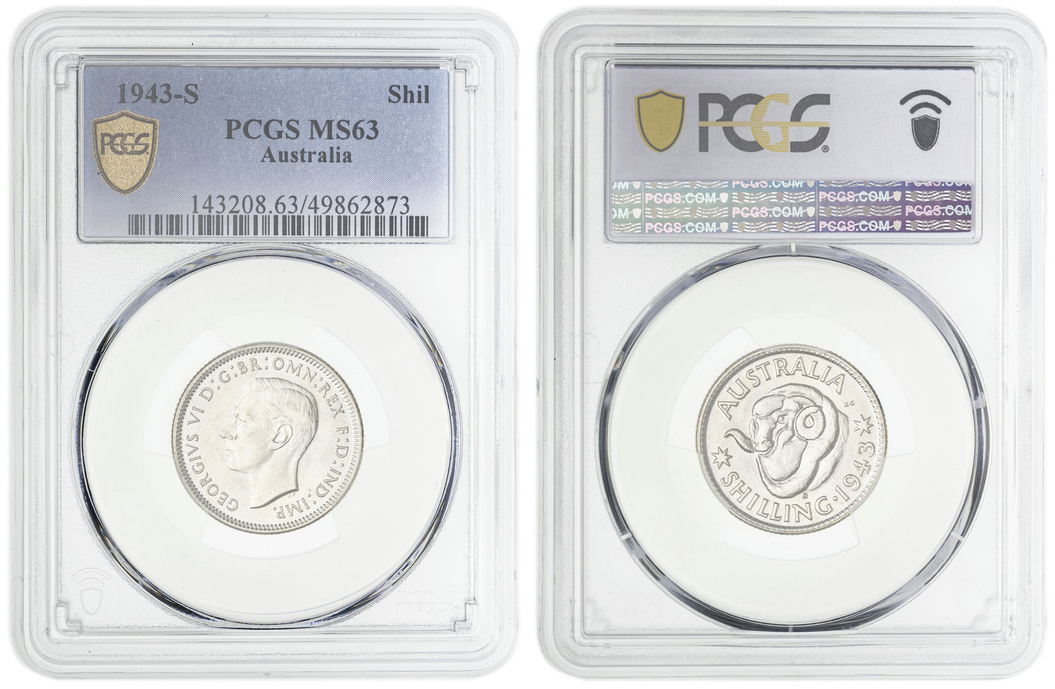 George VI, Shilling, 1943-S, PCGS MS63