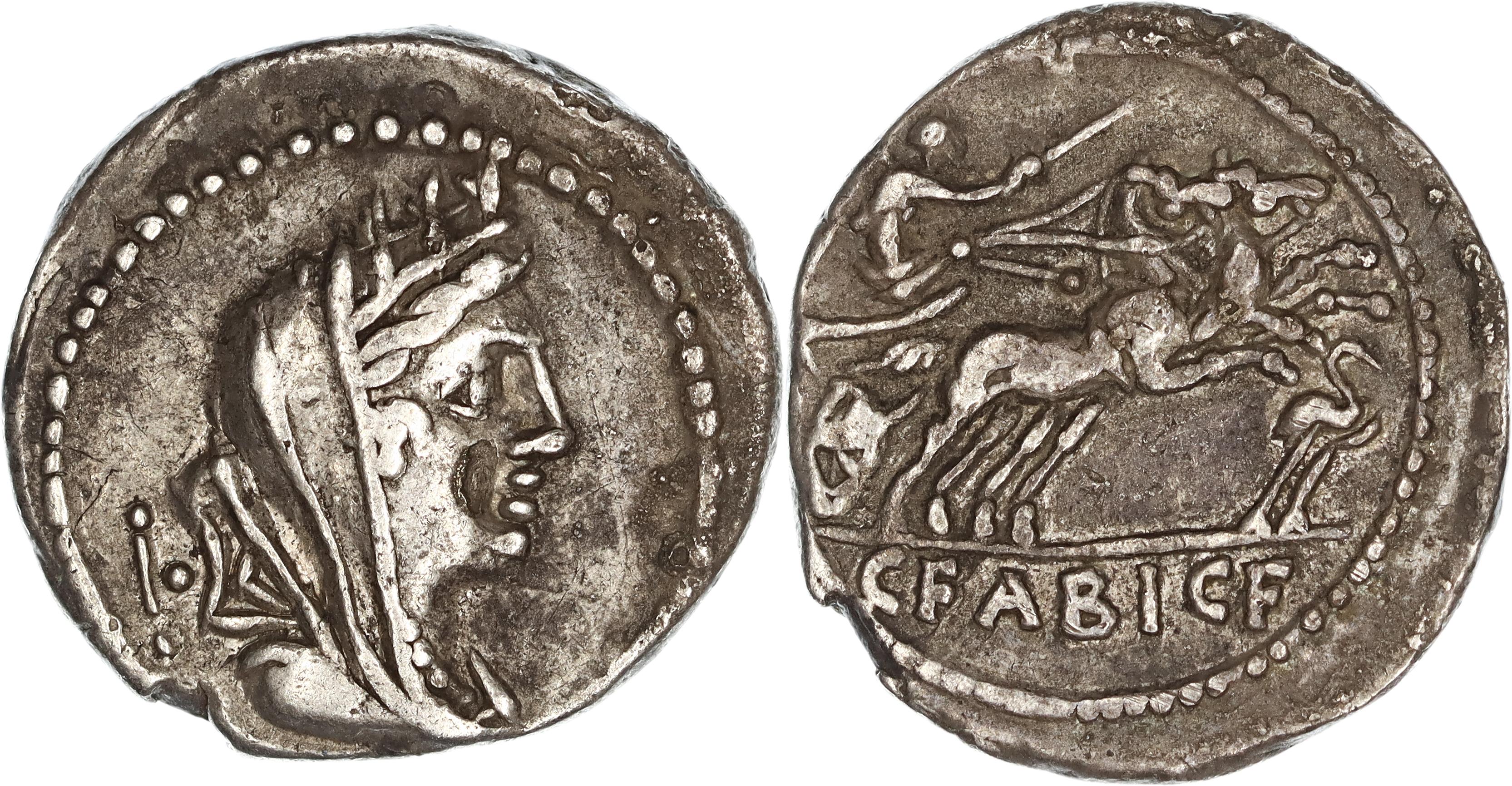 Roman Republic, C. Fabius C.f. Q.n. Hadrianus, Silver Denarius, 102 BC , nVF-VF