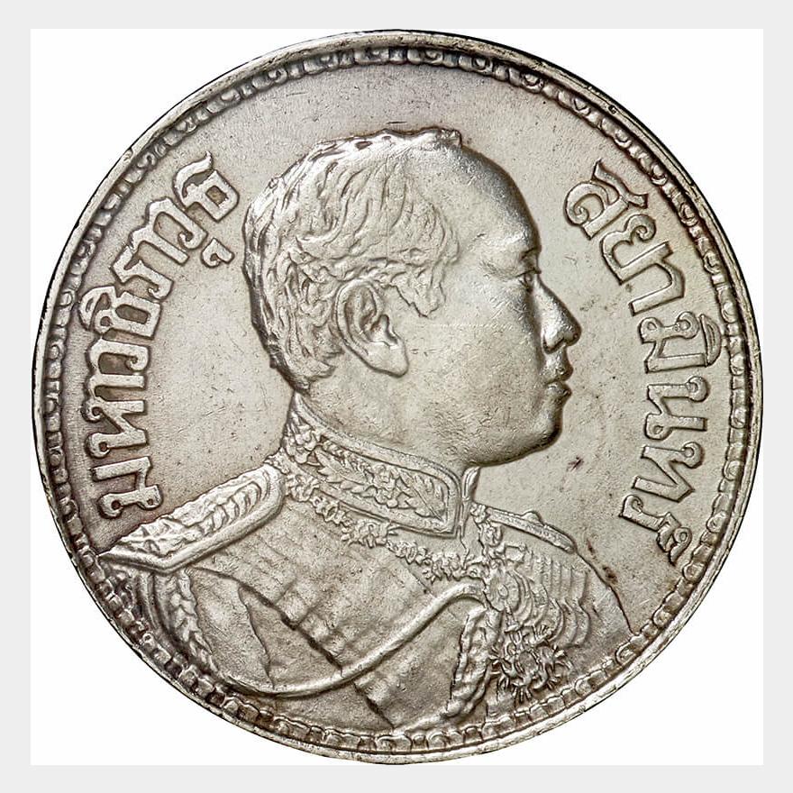 タイ-Thailand. ラーマ6世像／象図 1バーツ銀貨 BE2460（1917年
