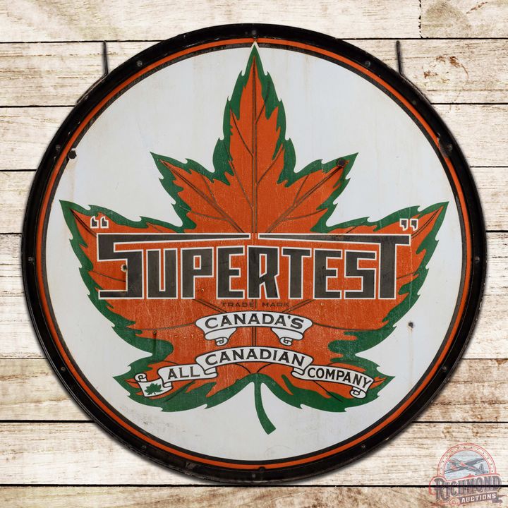Supertest Gasoline 48" Double Sided Porcelain Sign w/ Ring & Maple Leaf Logo