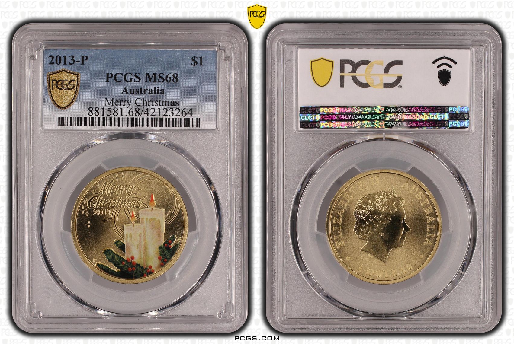 Merry Christmas Colorized, One Dollar, 2013-P, PCGS MS68