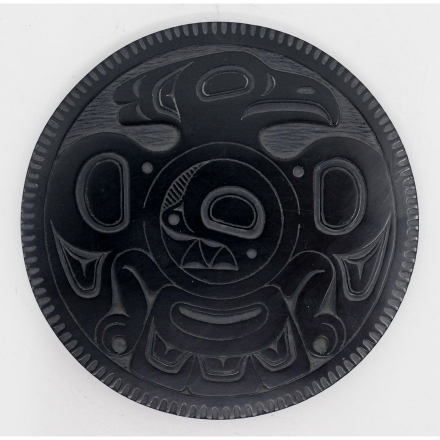 Denny Dixon ''Raven'' Argillite Disk Plaque 4''