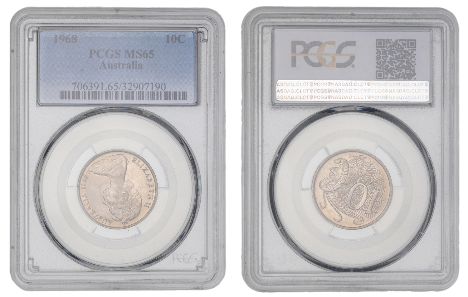 Elizabeth II, Ten Cent, 1968, PCGS MS65
