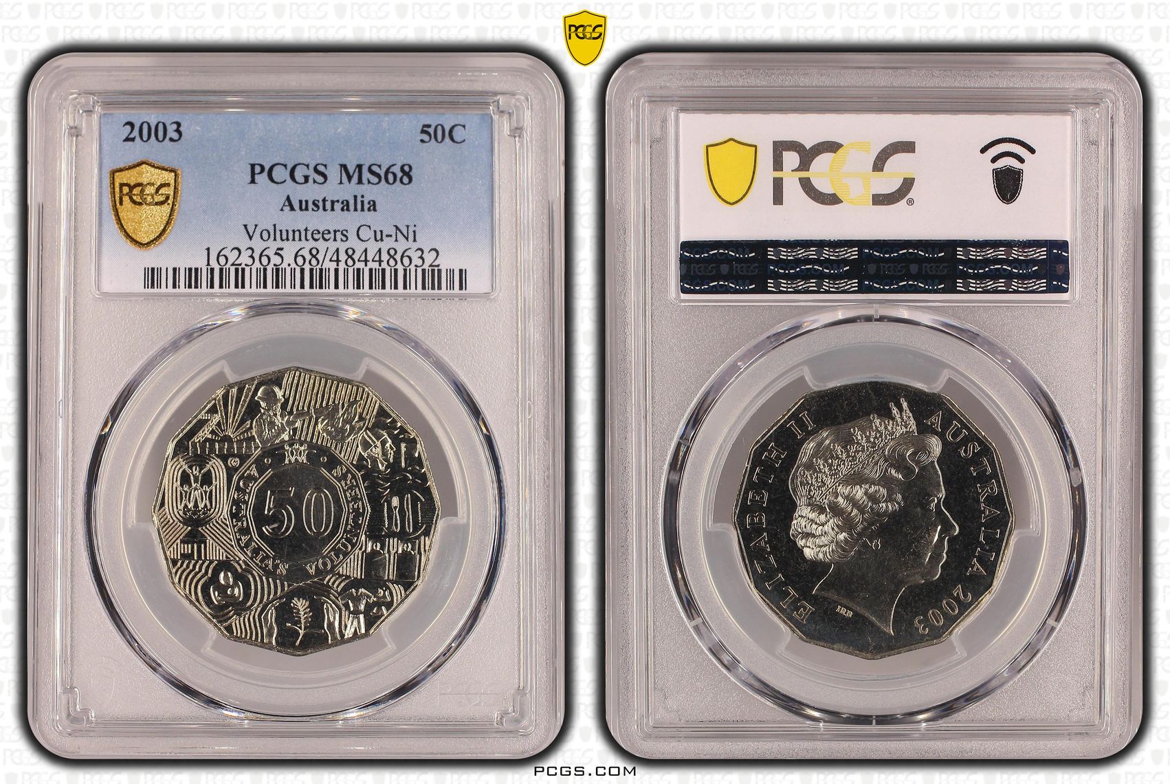 Elizabeth II, Volunteers Cu-Ni , Fifty Cent, 2003, PCGS MS68