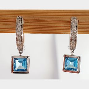 9CT WHITE GOLD EARRINGS WITH 1. 11CT TOPAZ & 0. 08CT DIAMONDS - 51929/1346