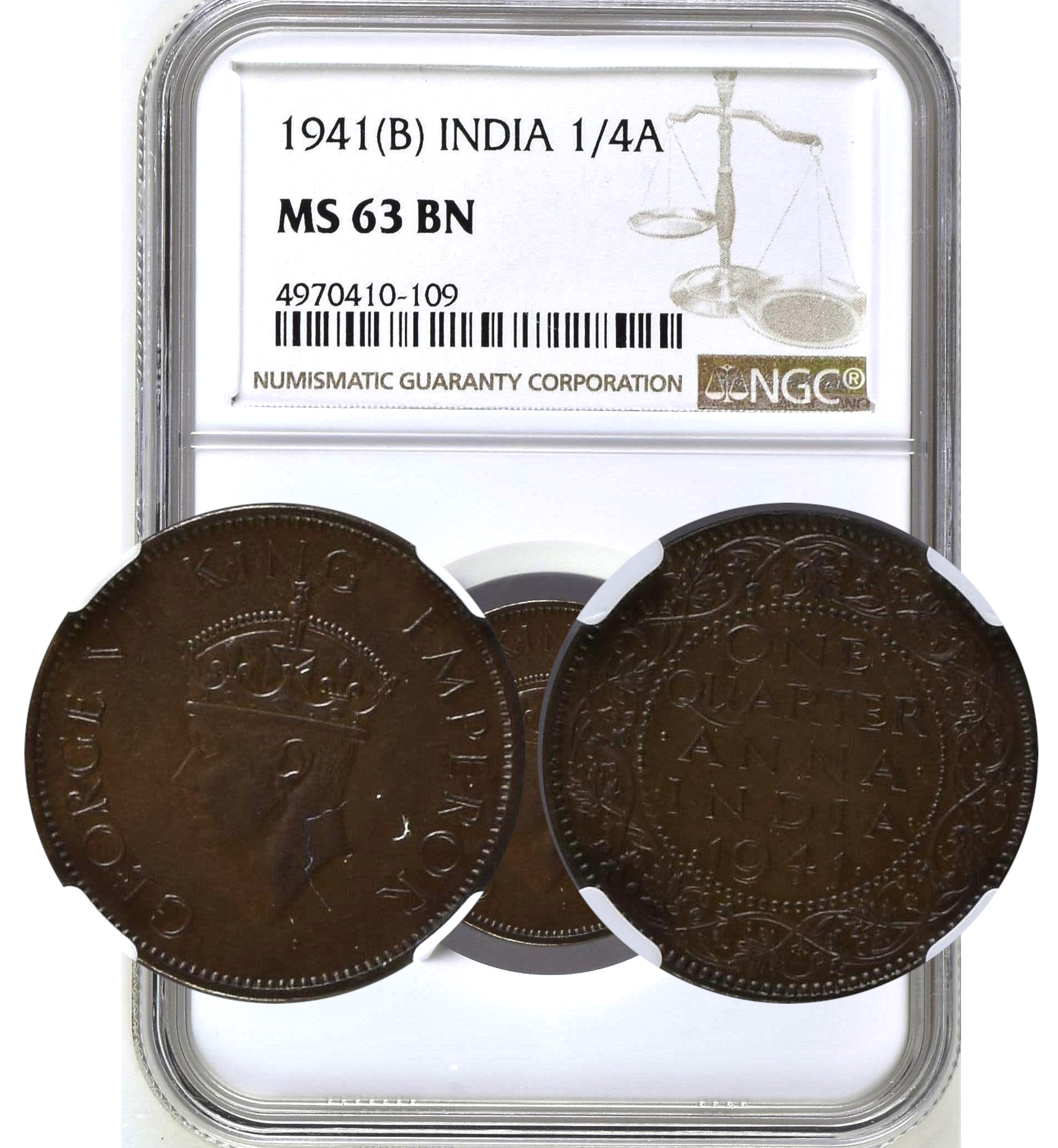 1941 B INDIA 1/4 ANNA MS63 BN