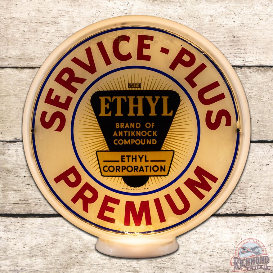 Service Plus Premium Gasoline 13.5" Milk Glass Gas Pump Globe Complete