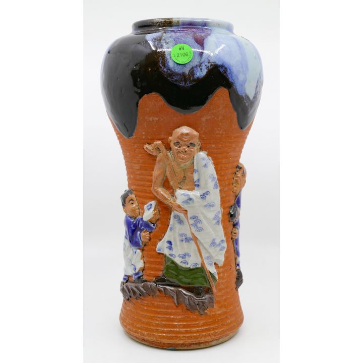 Ban-ni Japanese Large Sumida Gawa Ceramic Vase 12.5''