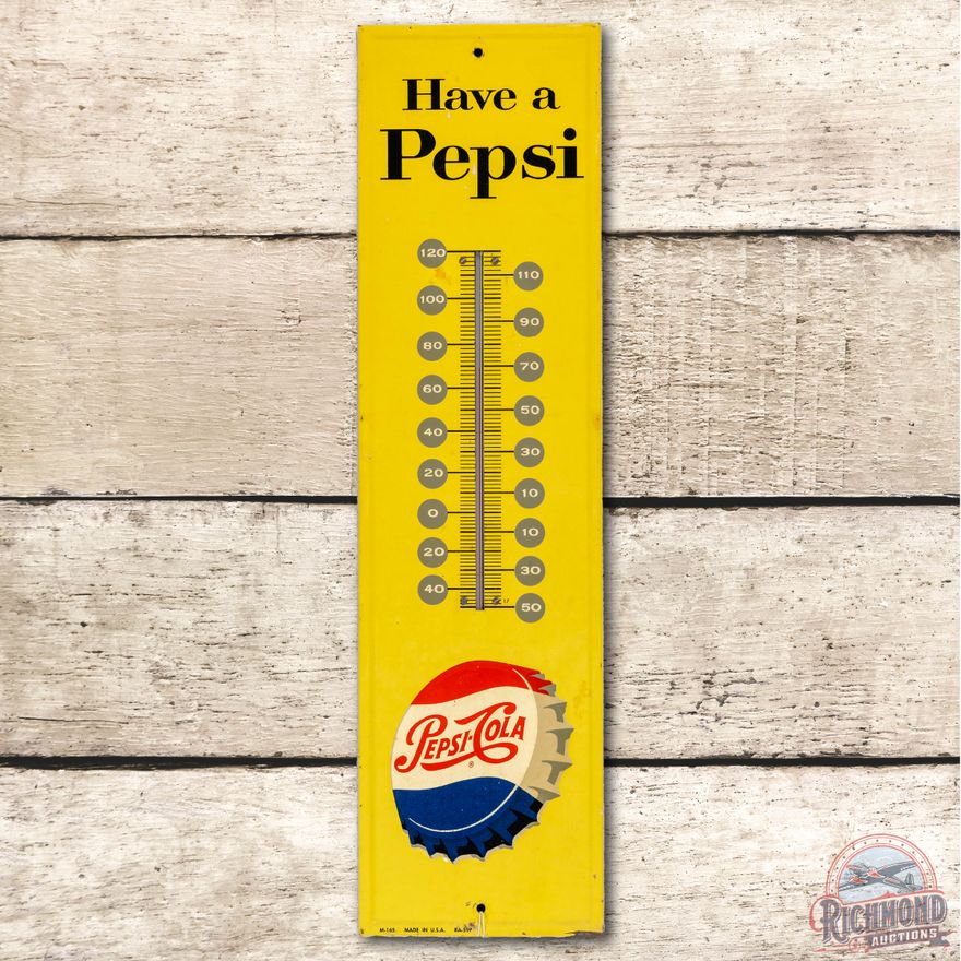 Say Pepsi Please & Bottle Cap Tin Thermometer Sign
