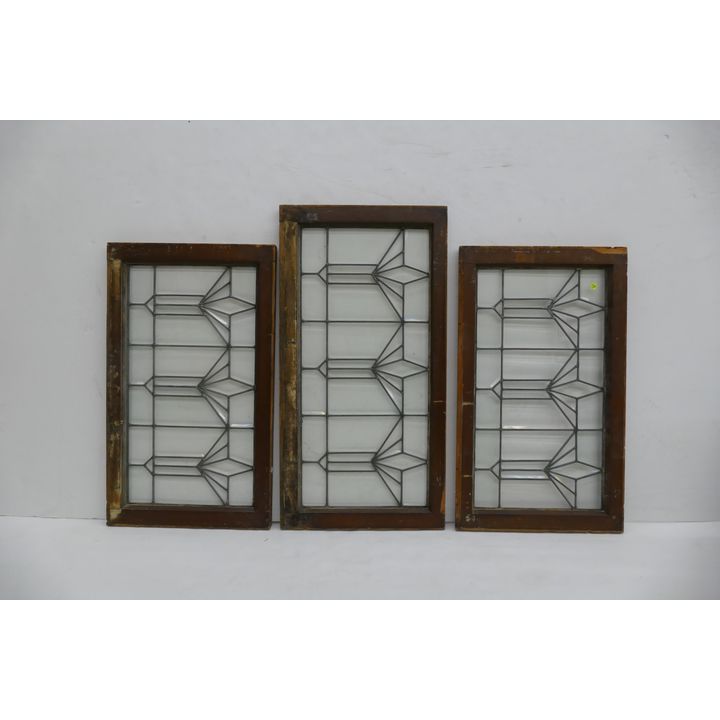 3pc Antique Matching Leaded Glass Windows- 18x32'' and 18x36''