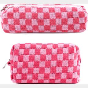 2PCS SMALL MAKEUP BAG FOR PURSE CHECKERED COSMETIC BAG CUTE MAKEUP POUCH PINK MAKEUP BAG AND MAKEUP BRUSHES BAG Y2K AESTHETIC ACCE