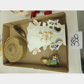 Native style woven basket, shoe pin cushion and other items