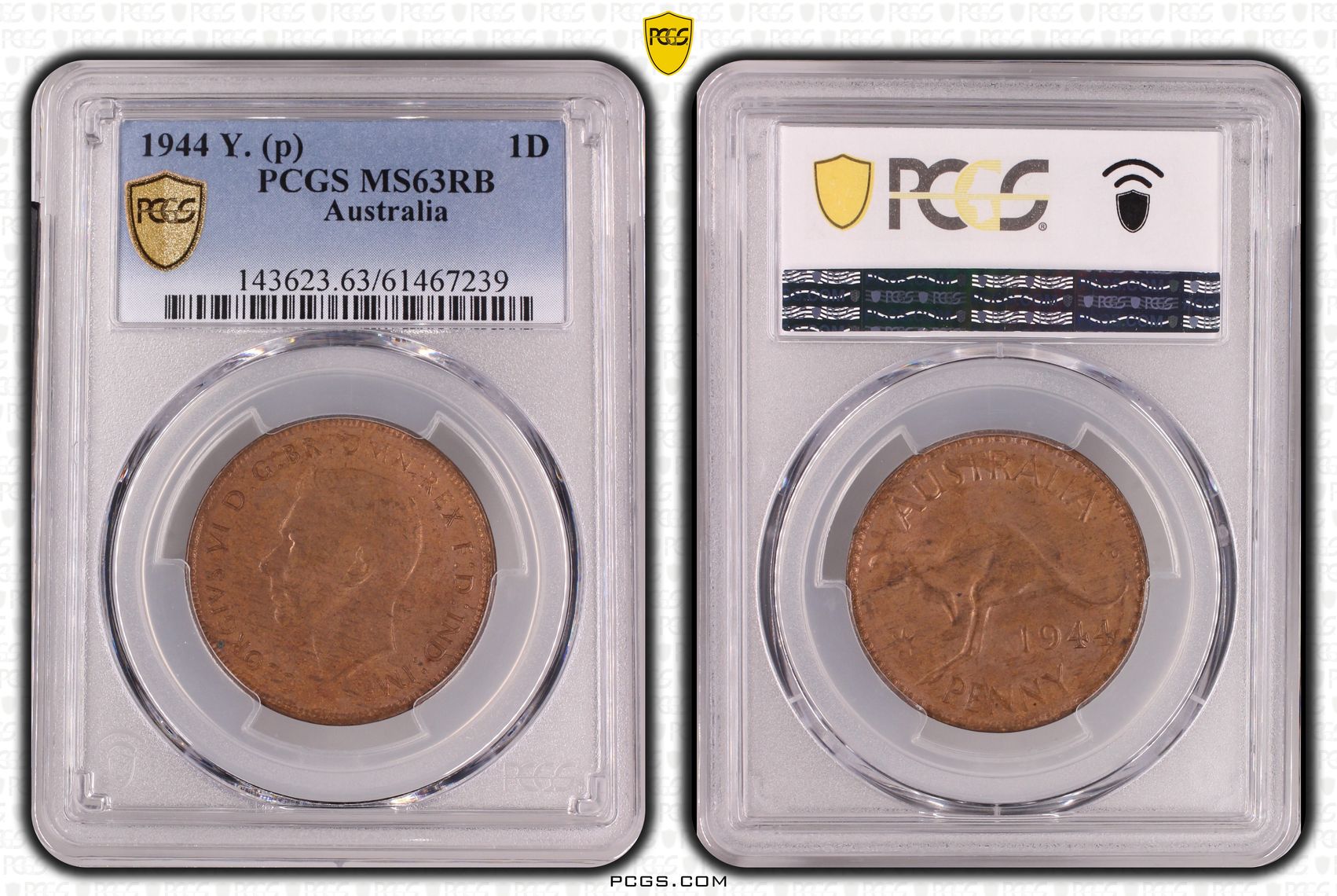 George VI, Penny, 1944-Y., PCGS MS63RB