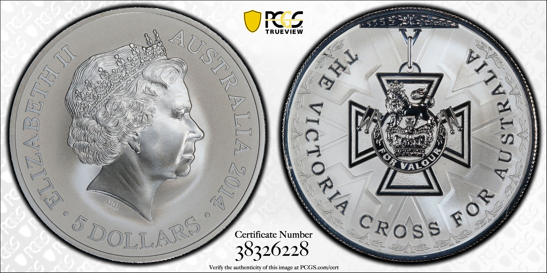 2014 Australia Five Dollar, $5 Silver Victoria Cross - Frosted Uncirculated PCGS - MS69 -228