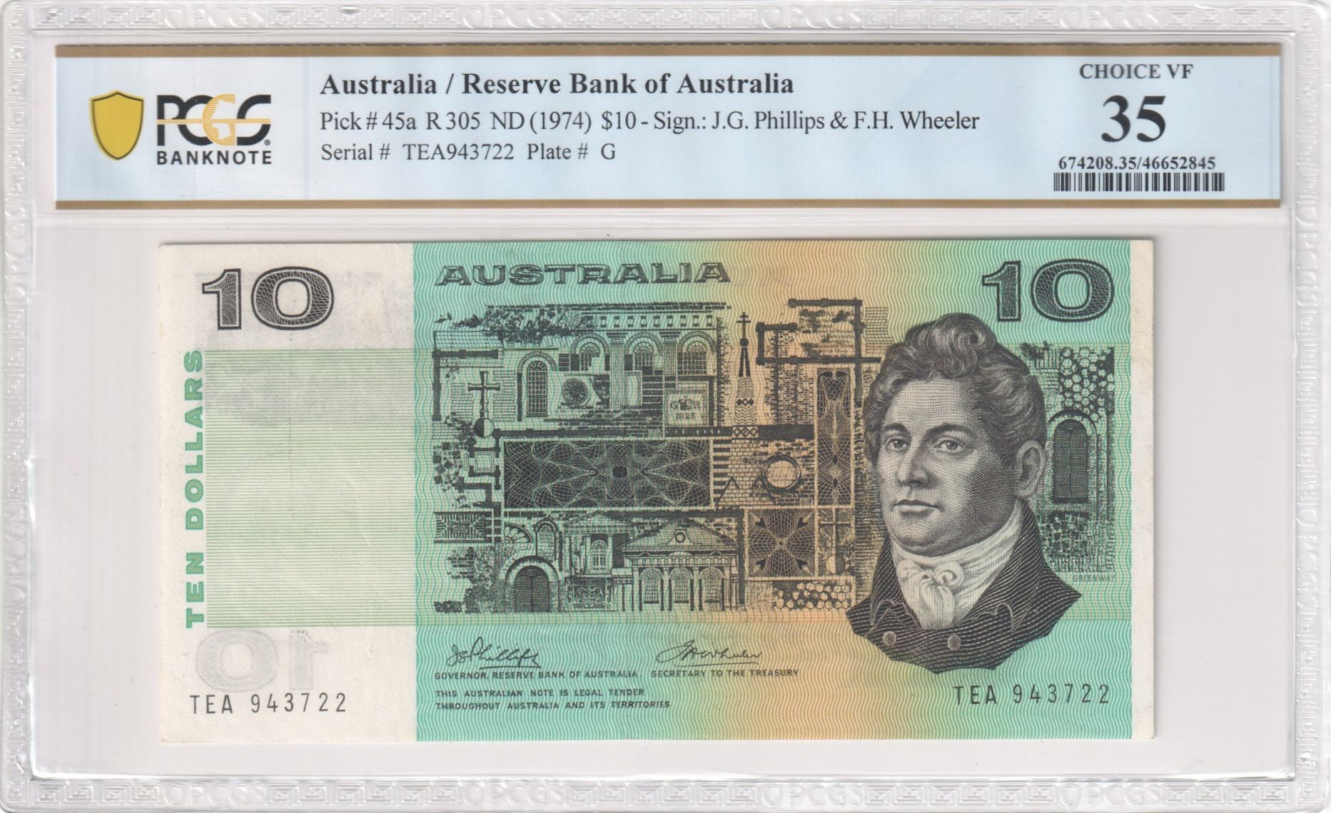 Phillips/Wheeler, Ten Dollar, 1974, PCGS Choice VF 35