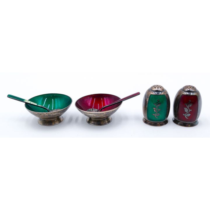 Box Danish Enameled Sterling Salt & Pepper Sets - 97 Grams TW
