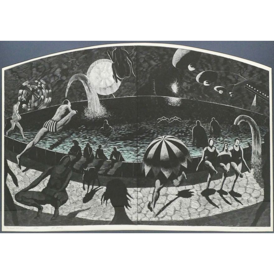 George Johanson ''The Great Hot Tub'' 1981 Color Etching