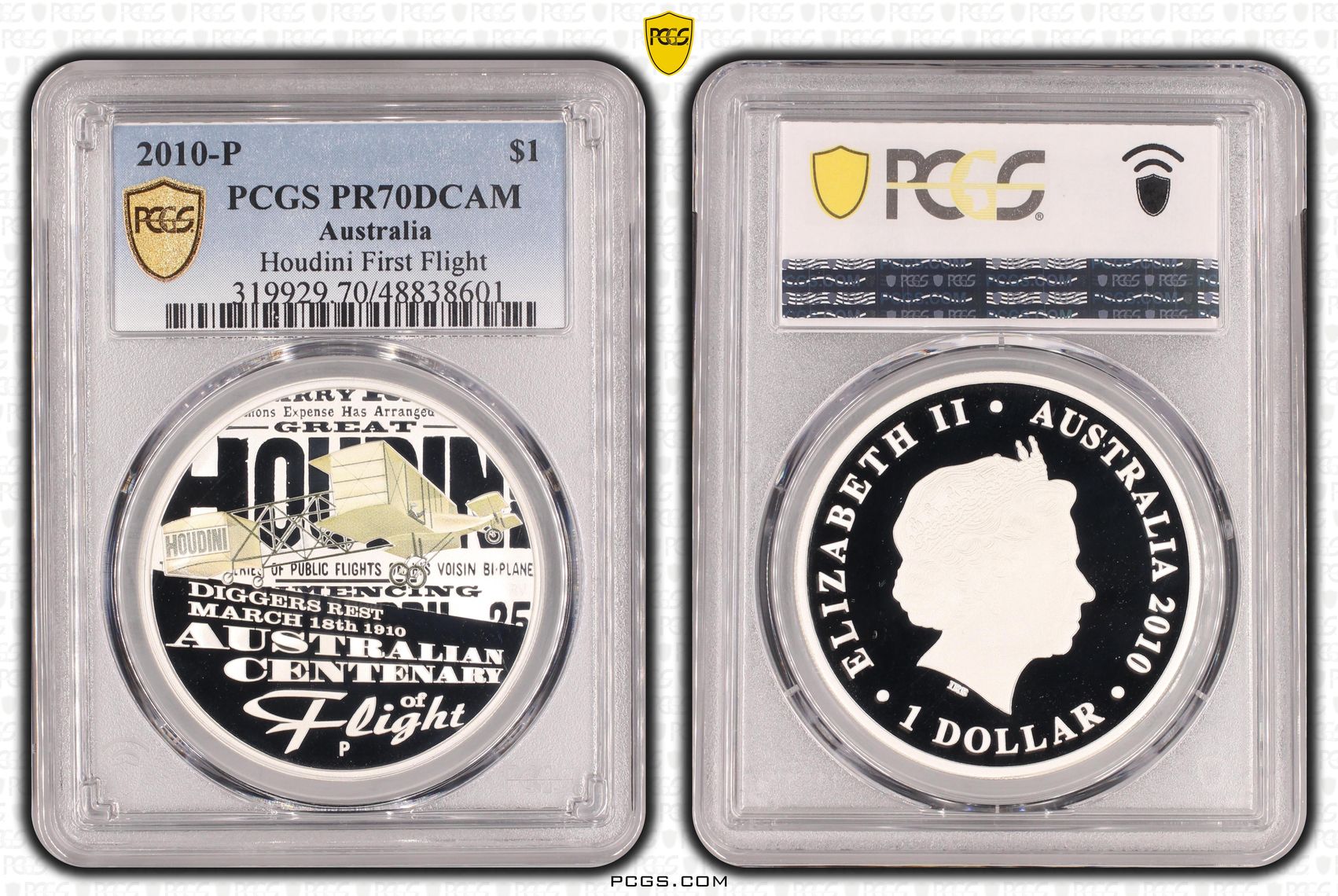 Houdini First Flight, POP 2/0, One Dollar, 2010-P, PCGS PR70DCAM