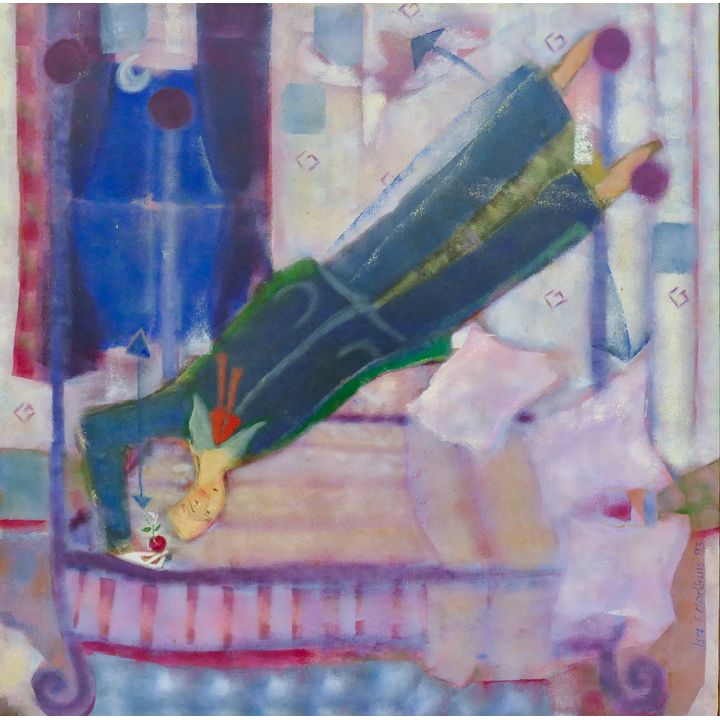 Isa D'Orleans ''Gravity Studies'' 1993 Oil on Canvas Framed 30.5''x31''
