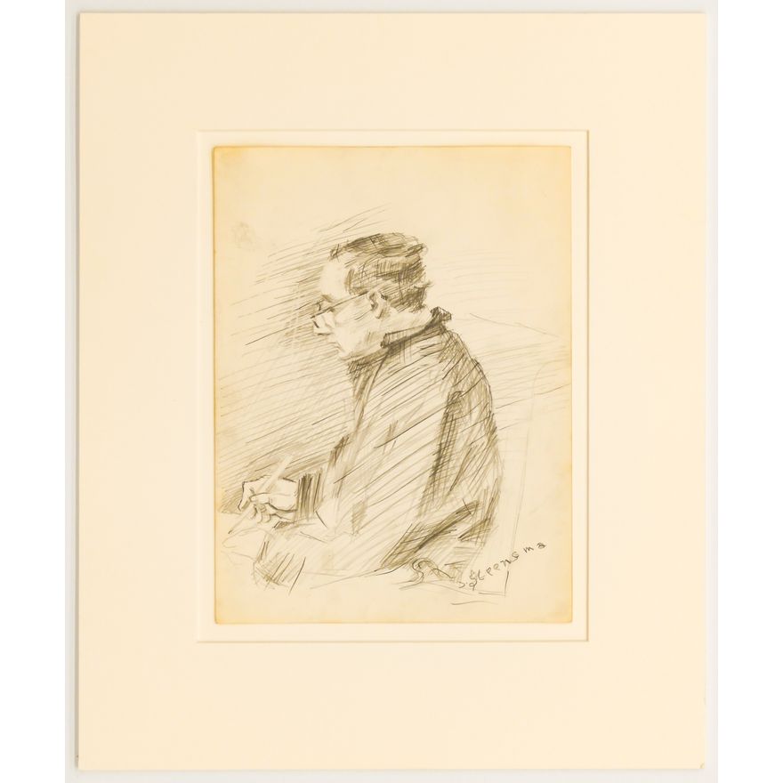 Jay Steensma ''Portrait of Joe Reno'' Signed Pencil on Paper Matted Sheet 12''x9''