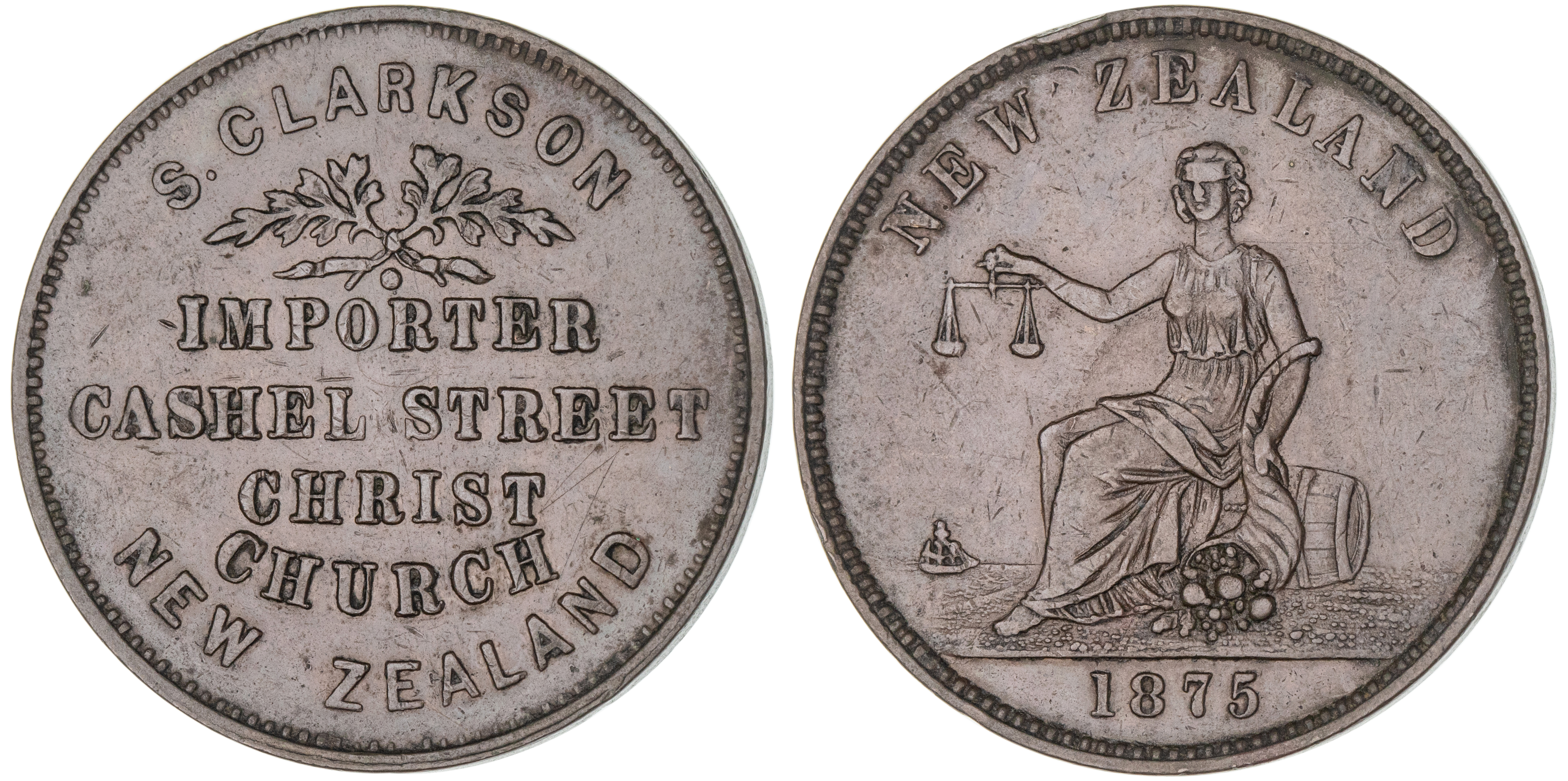 Christchurch, New Zealand, S. Clarkson, Penny, 1875, gVF