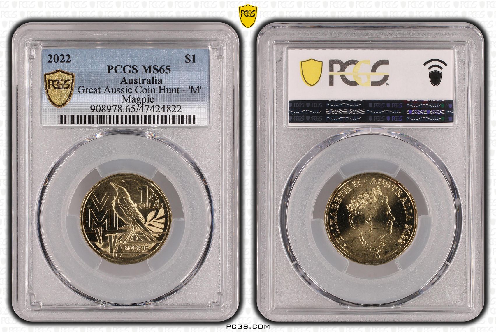 Great Aussie Coin Hunt - 'M', One Dollar, 2022, PCGS MS 65