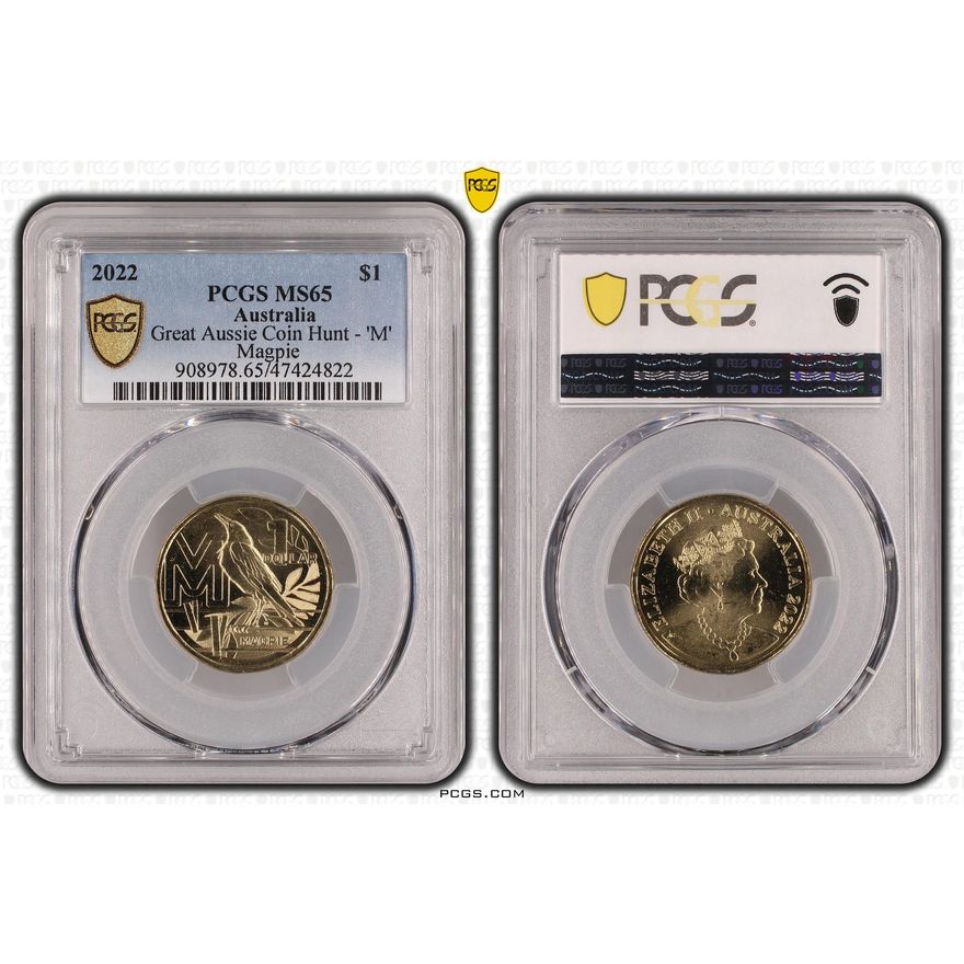 Great Aussie Coin Hunt - 'M', One Dollar, 2022, PCGS MS 65