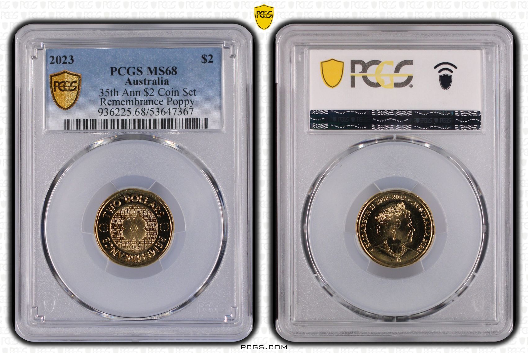 35th Ann $2 Coin Set Remembrance Poppy, Two Dollar, 2023, PCGS MS68